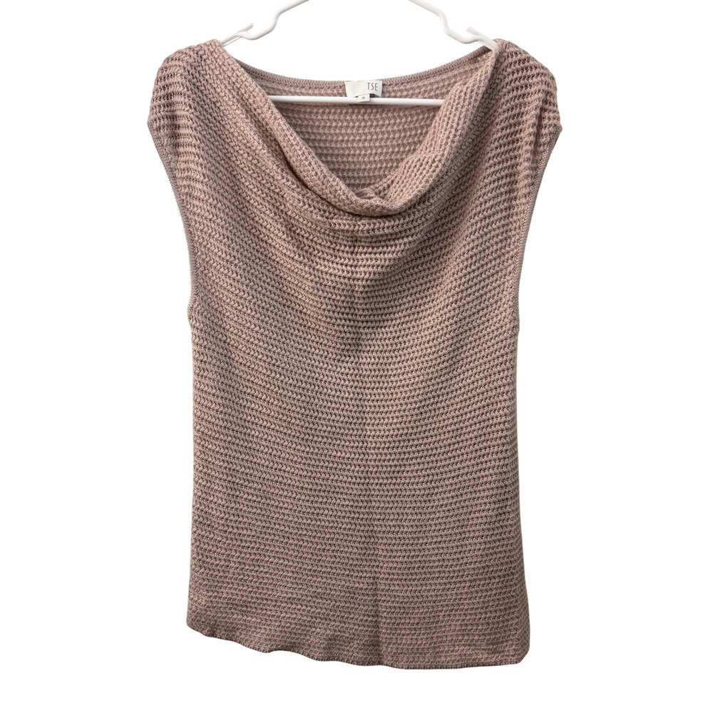 TSE Cashmere Silk Cowl Neck Sleeveless Sweater Dusty Rose Pink Size M Cozycore